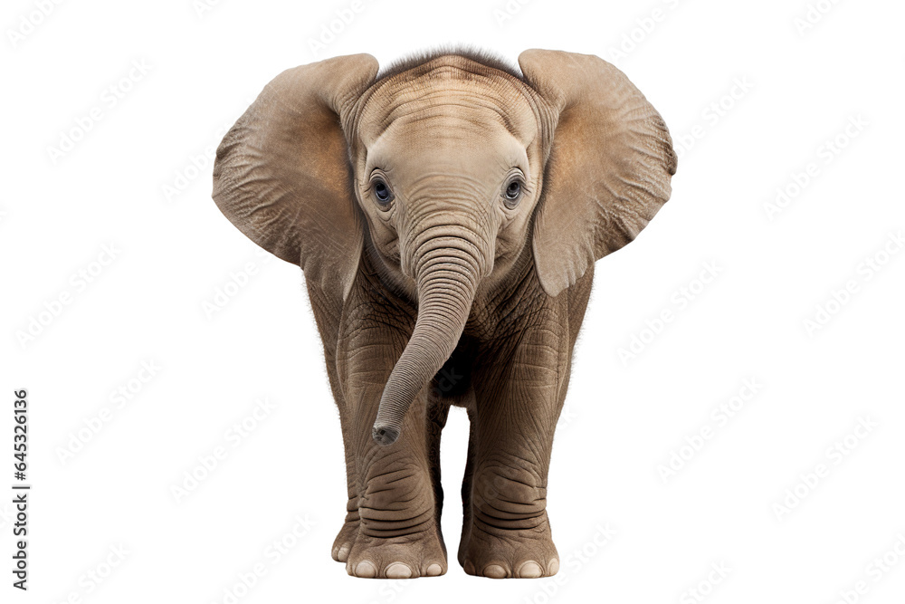 Adorable baby elephant with wrinkled skin isolated on a transparacy background
