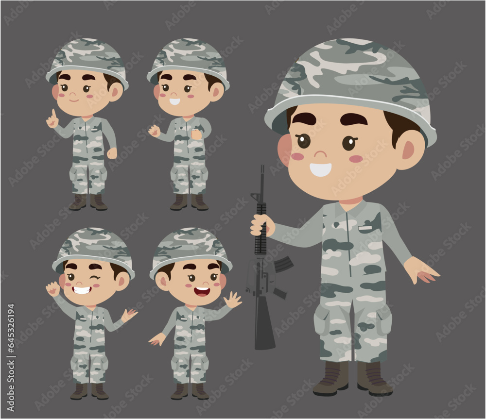 Set of soldier with different poses Set of soldier with different poses