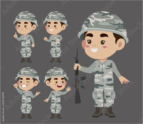 Set of soldier with different poses