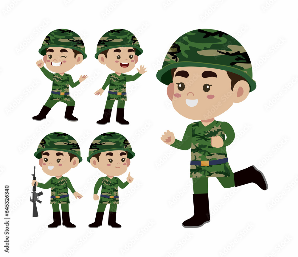 Set of soldier with different poses Set of soldier with different poses