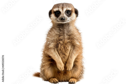 Adorable meerkat standing upright isolated on a transparacy background