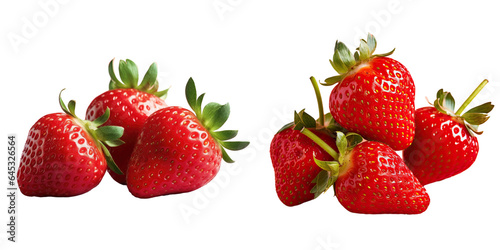 Isolated bunch of red strawberries transparent background