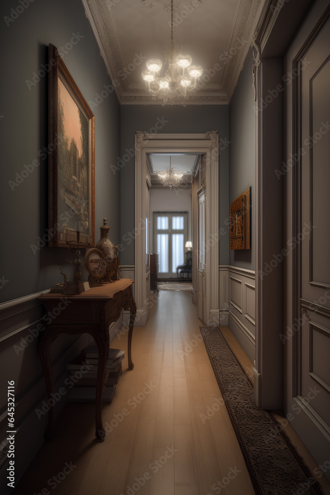 Victorian style hallway interior in luxury house.