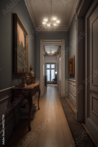 Victorian style hallway interior in luxury house.