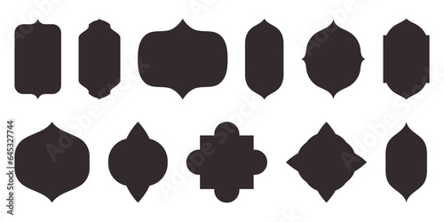 Islamic window black silhouette shape collection. Arabic, muslim architecture frame. Traditional, oriental design