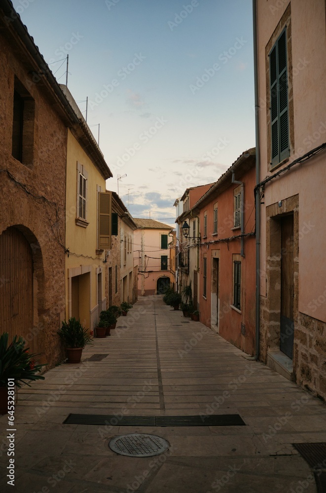 narrow and typical street of alcudia