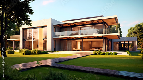 Modern house exterior day light with lawn grass , generated AI  © KatrinaEra