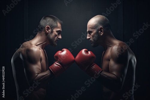 men with boxing gloves stand facing each other