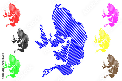 Lake Dal and Nigeen (Republic of India) map vector illustration, scribble sketch Nageen map