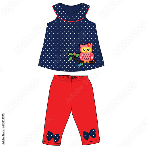 frocks with leggings owl print vector art