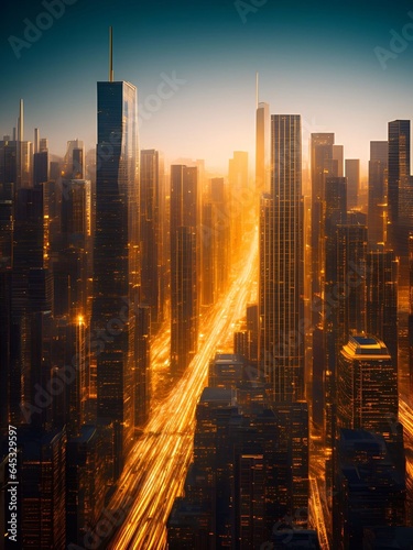 gold city, gold building, future city Cinematic Daylight generative ai illustration art © gmm2000