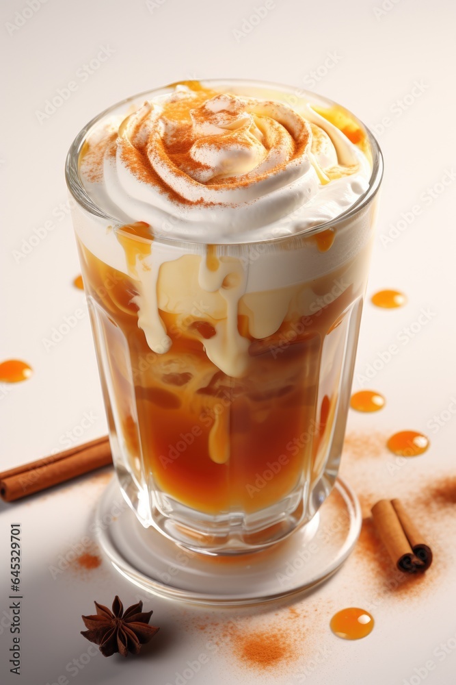 A cup of coffee with whipped cream and cinnamon. Fictional image. A cup of coffee with whipped cream and cinnamon. Fictional image.