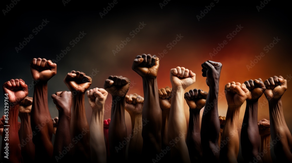 © Nicolas Swimmer - group of multiethnic people raised fists up to the air © Nicolas Swimmer - group of multiethnic people raised fists up to the air