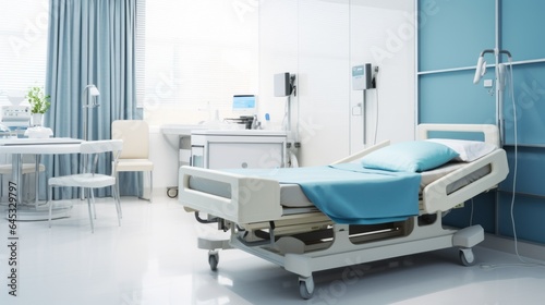 Empty hospital bed for patient. Hospital bed specially designed for hospitalized patients