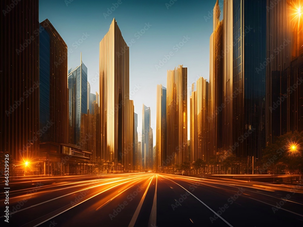Obraz premium gold city, gold building, future city Cinematic Daylight generative ai illustration art