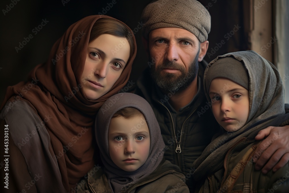 Syrian family posing in front of a camera Syrian family posing in front of a camera