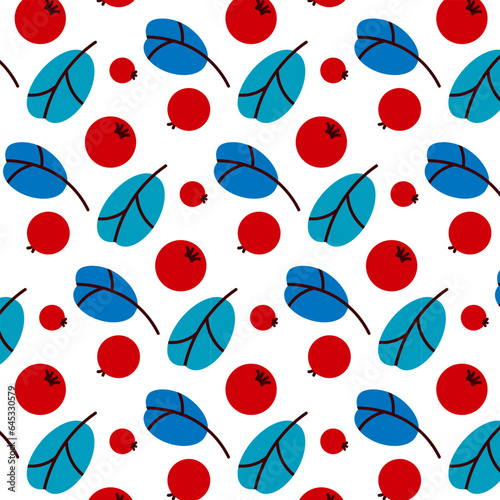 Vector pattern of cowberry, lingonberry and cranberry. Isolated illustration of a raw berry on a branch, a handful of berries on a white background. Autumn berry illustration.