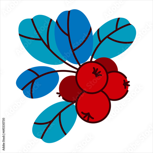 Vector drawing of cowberry, lingonberry and cranberry. Isolated illustration of a raw berry on a branch, a handful of berries on a white background. Autumn berry illustration.