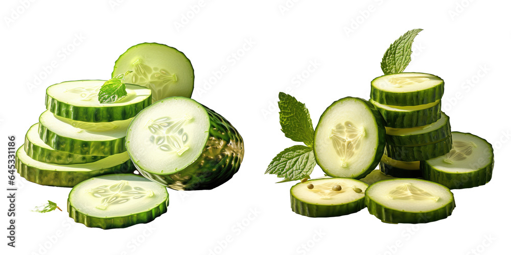 Sliced cucumber isolated on transparent background Sliced cucumber isolated on transparent background
