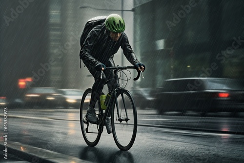 cyclist on a rainy day chasing victory