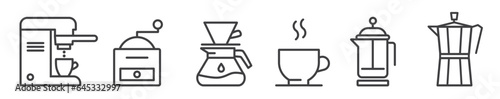 Foto Coffee editable thin line icons set - Coffee maker machine, grinder, espresso, c