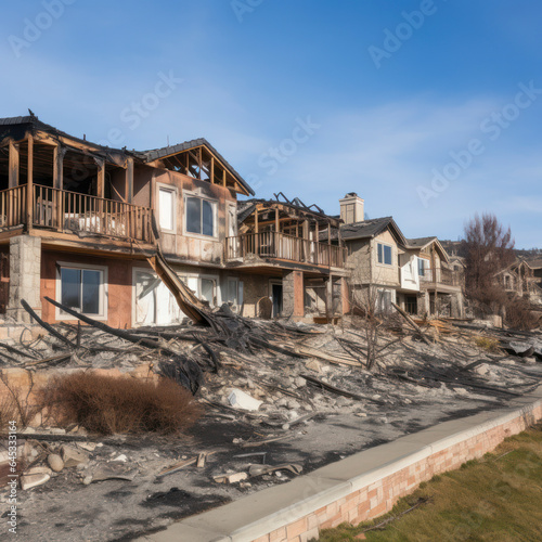 lifestyle photo homes burned out by fire aftermath of blaze. © mindstorm
