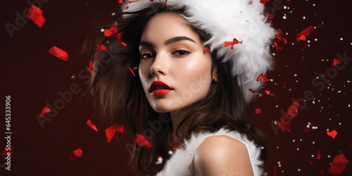 Portrait of a Young Beauty Sexy Woman in white hat on a party