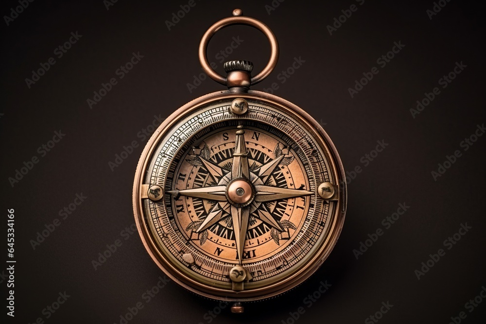 Old vintage compass isolated on dark background