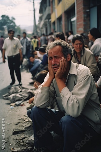 people worried and crying in the streets after the earthquake