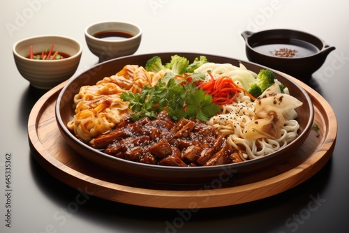 Close-up of mouthwatering soba noodles, a popular Japanese dish, Asian cuisine concept.