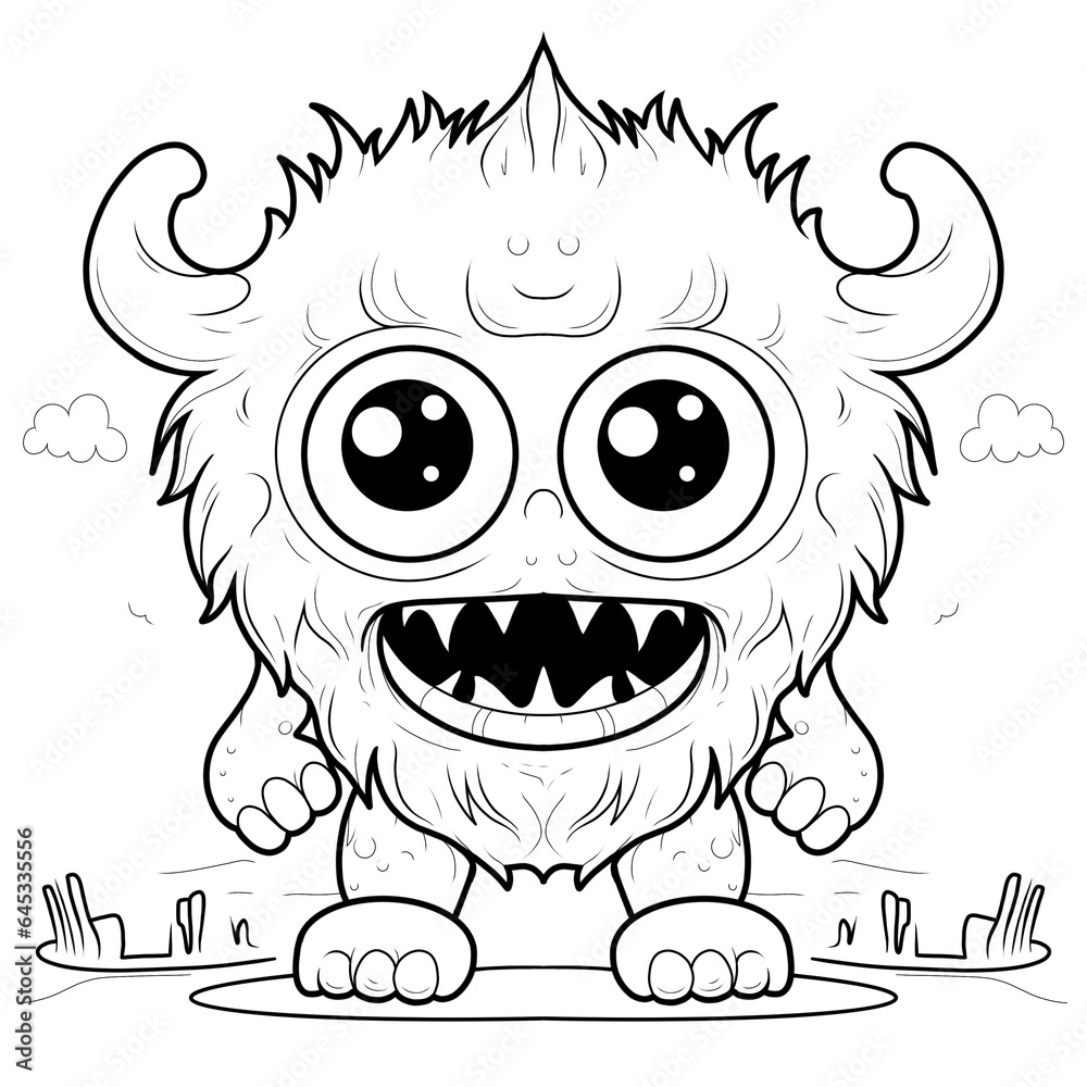 illustration, line drawing of cute monster, childish, coloring