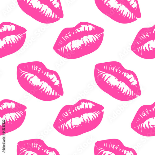 Vector seamless pattern pink lipstick kiss prints Endless backdrop for fabric or wrapping 