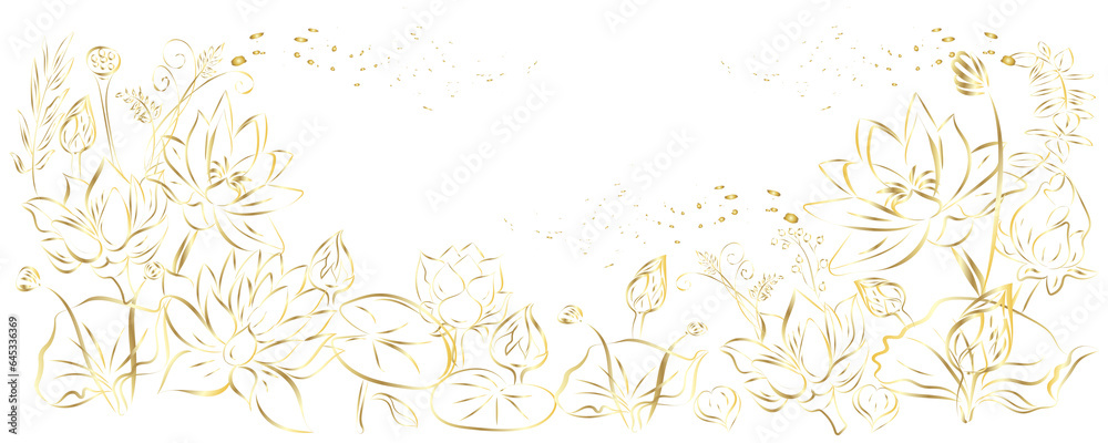 Obraz premium Golden botany banner Japanese.Abstract art background . Luxury minimal style wallpaper with lineart eucalyptus leaves, Gold foil texture, gold glitter, watercolor texture,luxurious foil texture .