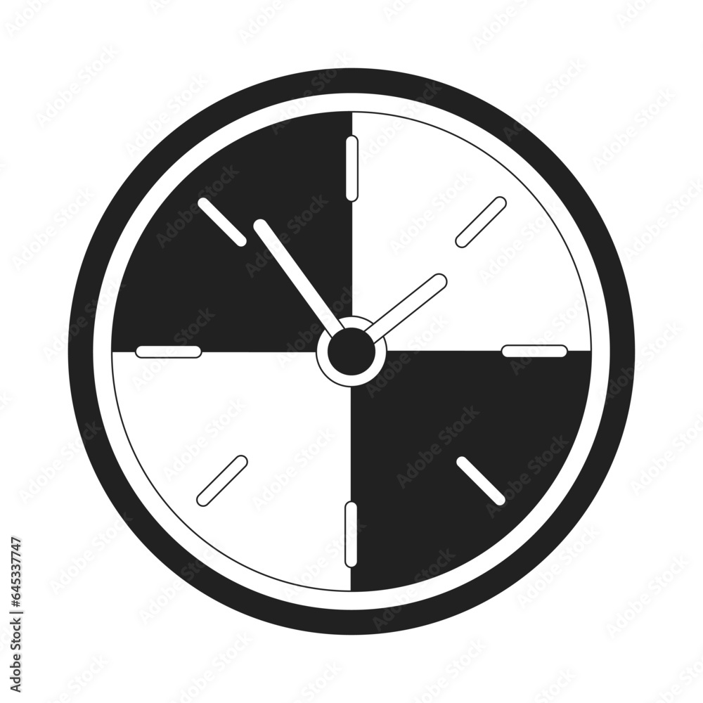 Wall clock monochrome flat vector object. Showing time. Editable black and white thin line icon. Simple cartoon clip art spot illustration for web graphic design Wall clock monochrome flat vector object. Showing time. Editable black and white thin line icon. Simple cartoon clip art spot illustration for web graphic design