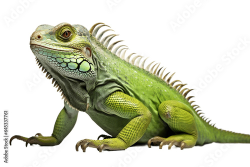 Portrait of a Bright colored Iguana Isolated on a Transparent PNG Background. Generative Ai