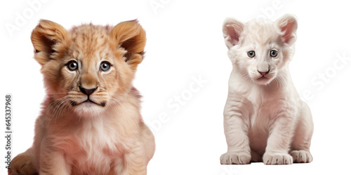 Six month old lion cub standing against transparent background