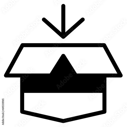 Box line icons. Empty open shipping box or unboxing line art