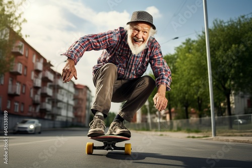 funny old man riding a skateboard