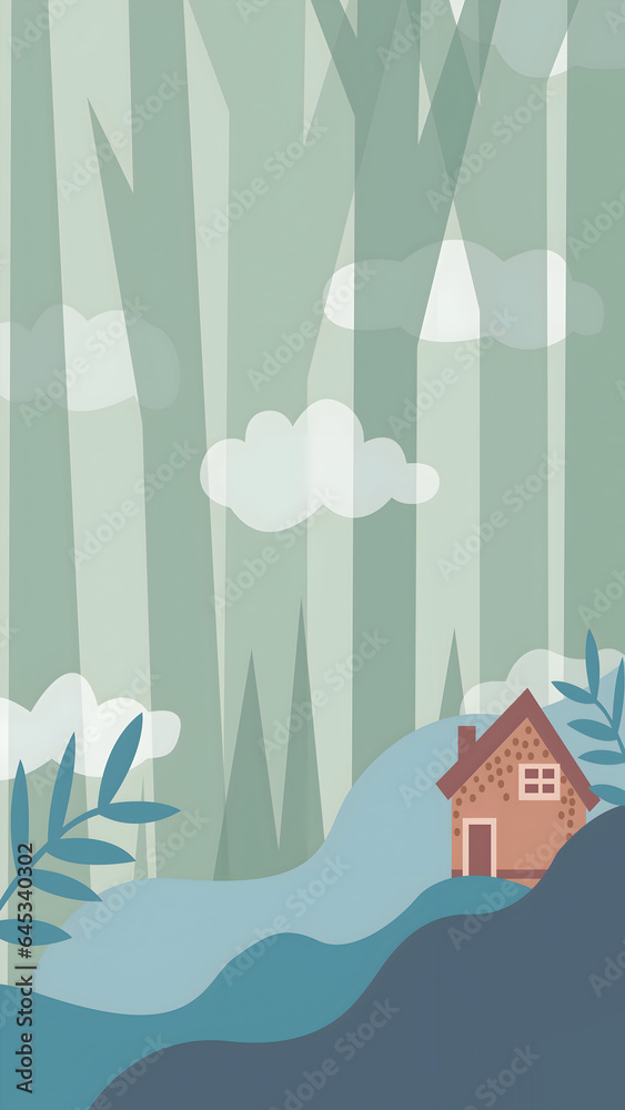 illustration of a house in forest