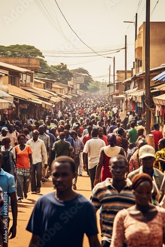 busy African crowd of people walking on the main street