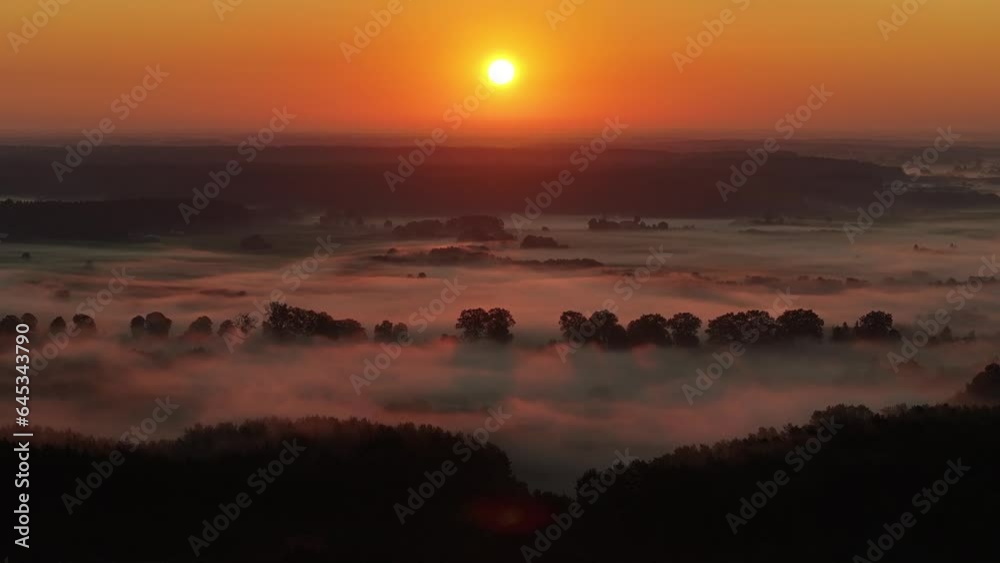 Aerial View of the Misty Dawn: Enchanted Forest Landscape Over the Mazurian Aerial View of the Misty Dawn: Enchanted Forest Landscape Over the Mazurian