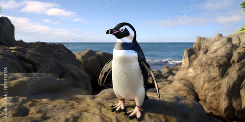 Penguin standing in the sunshine on a rock ,penguin in front of oceans,on beach HD wallpaper 
