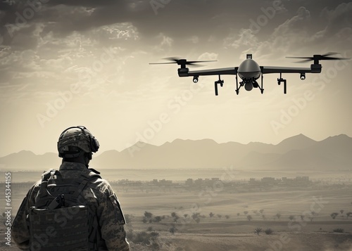 Military drone operated in a desert - generative AI