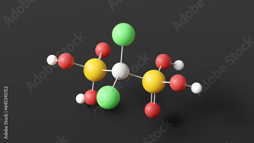 clodronic acid molecule, molecular structure, bisphosphonate, ball and stick 3d model, structural chemical formula with colored atoms