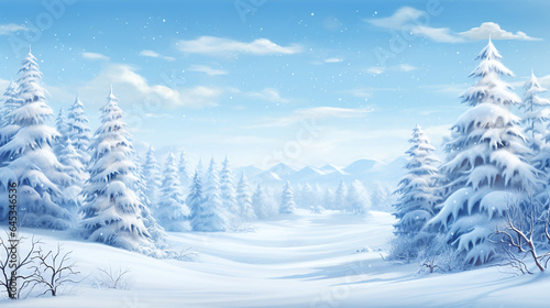 Paysage d'hiver avec sapins sous la neige style cartoon » IA générative photo
