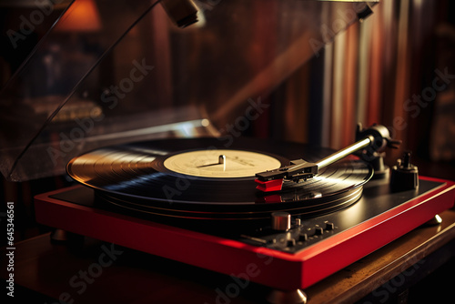 Tourne disque vintage rouge avec vinyle » IA générative