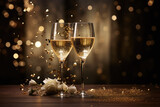 Deux coupes de champagnes dans une ambiance de luxe et de paillettes » IA générative