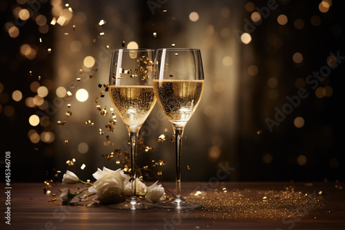 Deux coupes de champagnes dans une ambiance de luxe et de paillettes » IA générative photo