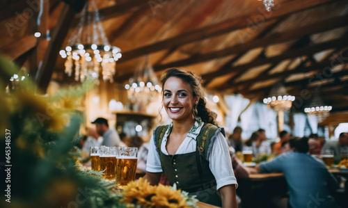 Oktoberfest  young woman smiling with beers