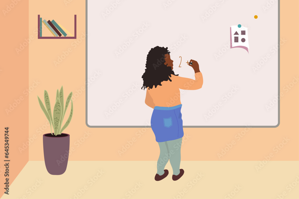 Kid Writing on a Whiteboard, Primary School Concept Kid Writing on a Whiteboard, Primary School Concept